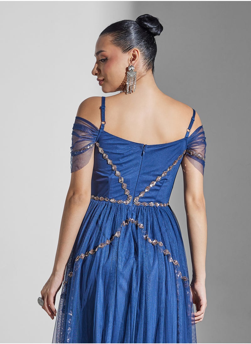 Maya Embellished Mesh Detail High Low Dress  - Image 4