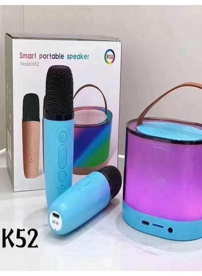 K52 Portable Bluetooth Karaoke Speaker with 2 Wireless Microphones Blue  - Image 3