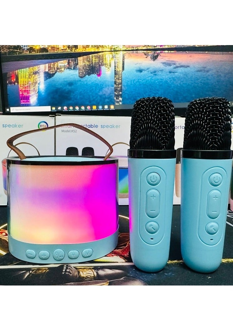 K52 Portable Bluetooth Karaoke Speaker with 2 Wireless Microphones Blue  - Image 5