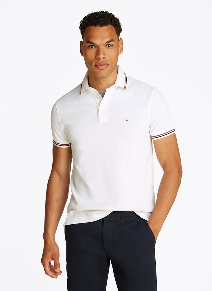 TOMMY HILFIGER Logo Print Tipped Polo Shirt  - Image 1