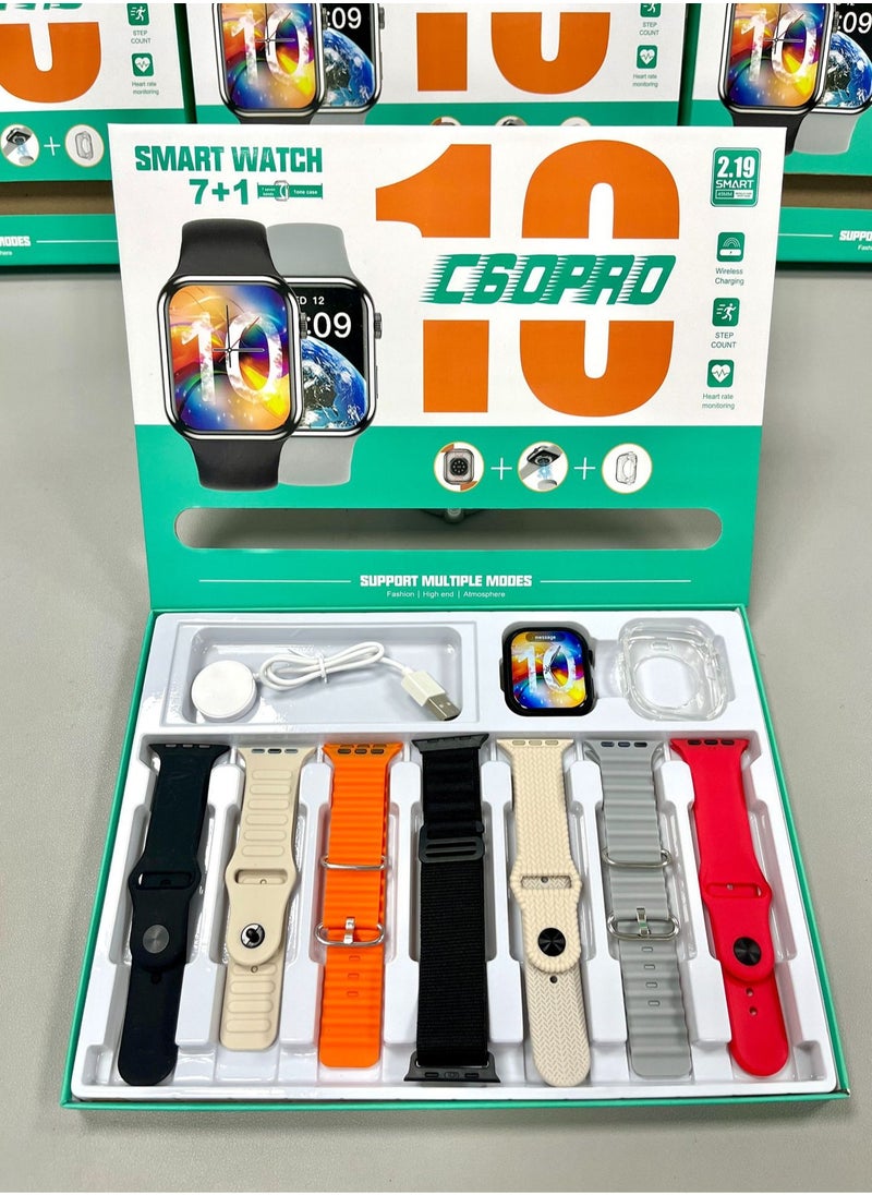 Generic Smart Watch C60 Pro 7 in 1 with Health Fitness Tracker Sports Watch 7pcs Additional Replacement Straps  - Image 2