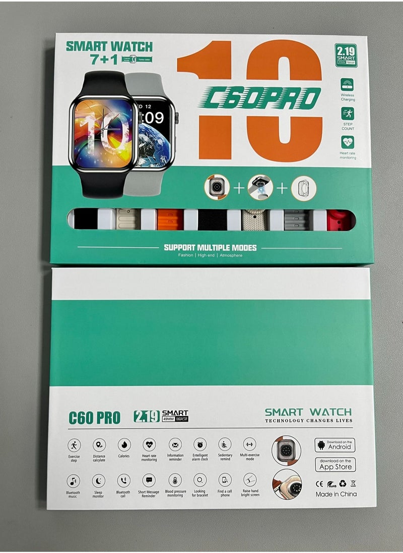 Generic Smart Watch C60 Pro 7 in 1 with Health Fitness Tracker Sports Watch 7pcs Additional Replacement Straps  - Image 3