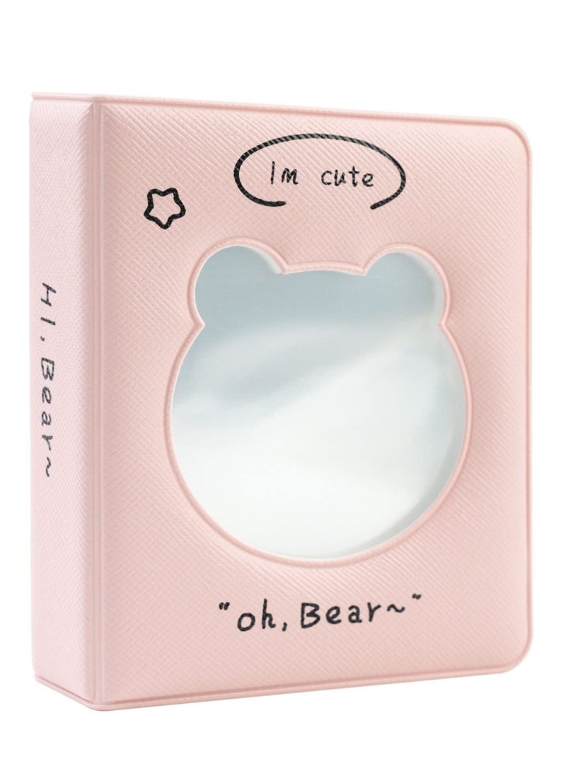 Excefore 3 inch Mini Photo Album Kpop Photocard Binder, Card Id Holder Book with 36 Pockets( Hollow Pink Bear)  - Image 1