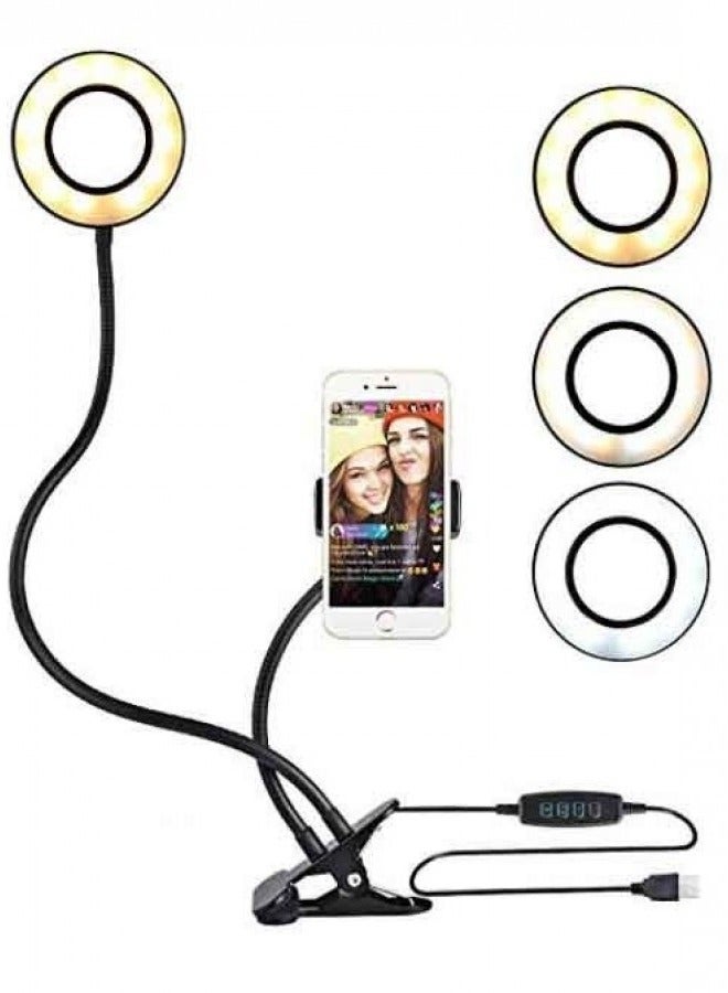 2-In-1 LED Ring Light With Cell Phone Holder Stand Black - Image 1