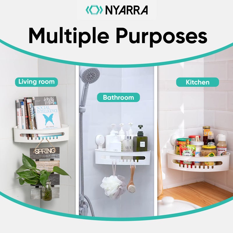 Nyarra Vacuum Suction Corner Shower Caddy, Drill-Free Installation, Reusable Storage Basket for Kitchen, Wall Mounted Suction Shelf for Bathroom, Shampoo Rack, Toiletries Holder [NR-0557] - Image 4