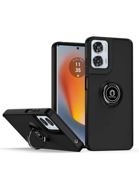 Compatible with Motorola Edge 50 Fusion Case with Ring Holder, PC +TPU Shockproof Bumper Case Matte Translucent Protective Cover for Moto Edge 50 Fusion