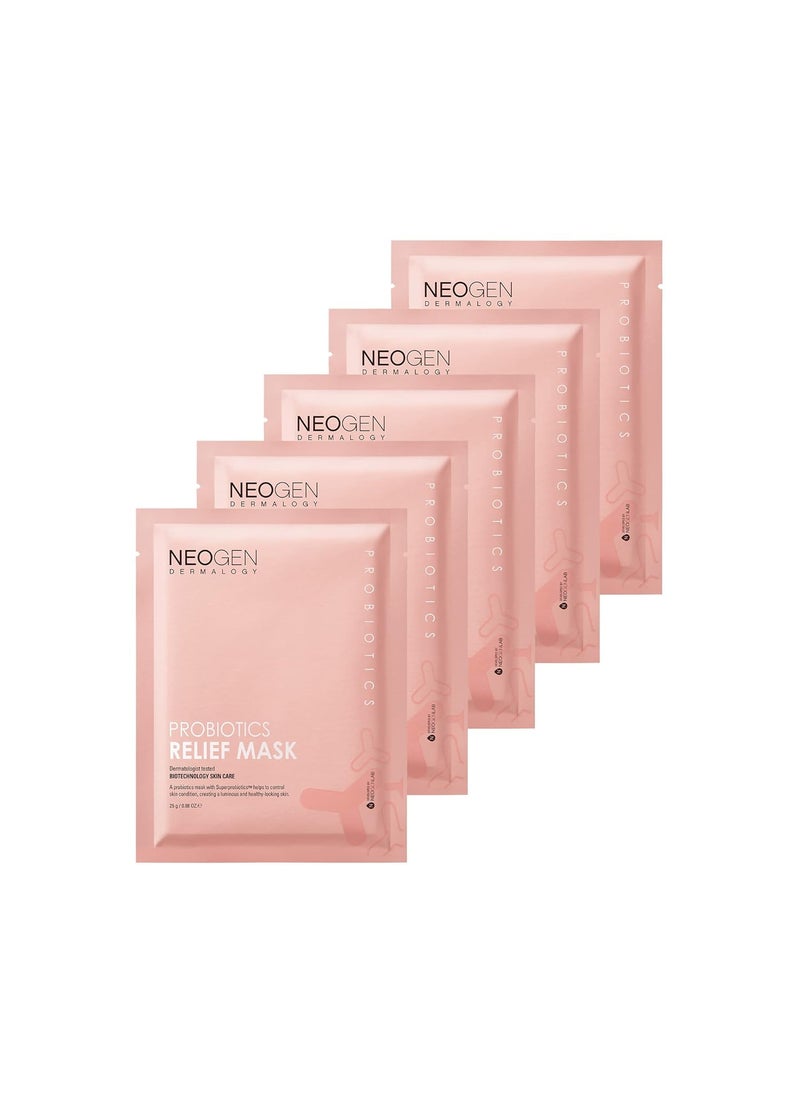 DERMALOGY by NEOGENLAB DERMALOGY by NEOGENLAB Probiotics Relief Mask Pack of 5 088 oz  25g  Hydrating  Firming Facial Sheet Mask with Probiotics Lactobacillus  Bifida  Collagen  Korean Skin Care 