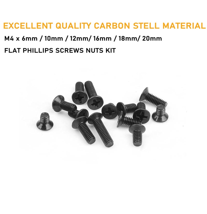 BinifiMux M4 Flat Head Screws and Hex Nuts Phillips, Countersunk Machine Screws, 220pcs (6 Sizes) Black Bolts Nuts Assortment for TV Stand, Computer Repairing, DIY - Image 2