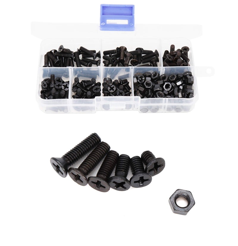 BinifiMux M4 Flat Head Screws and Hex Nuts Phillips, Countersunk Machine Screws, 220pcs (6 Sizes) Black Bolts Nuts Assortment for TV Stand, Computer Repairing, DIY - Image 1