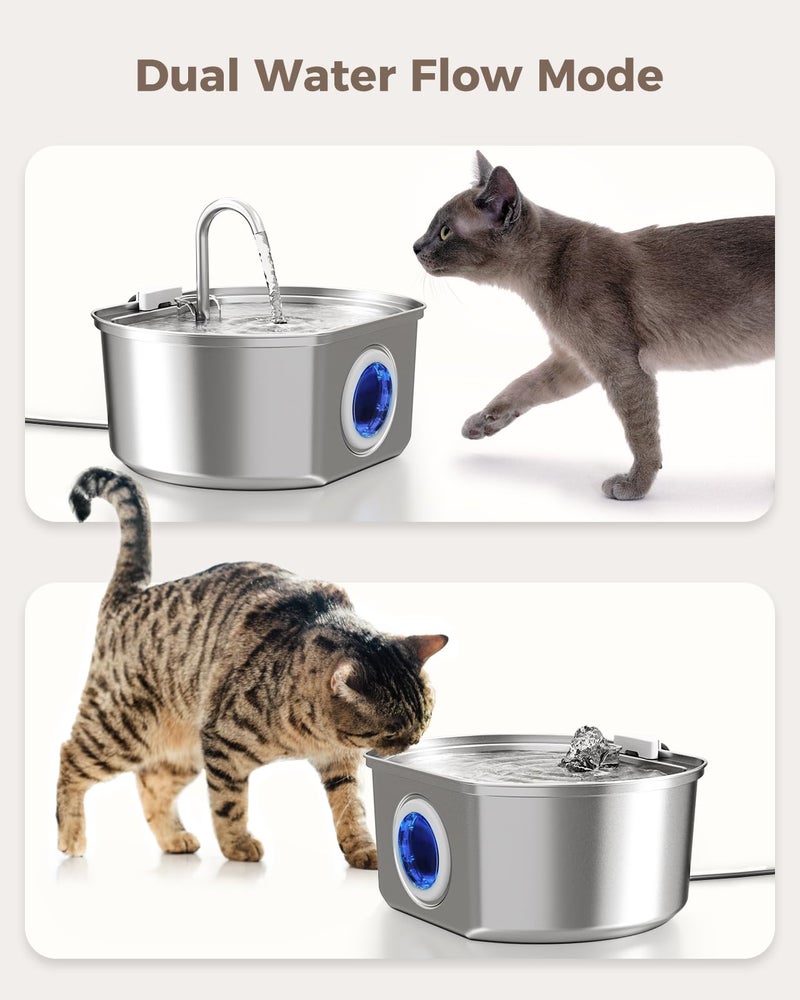 Neareal Cat Water Fountain Stainless Steel: 108oz/3.2L Cat Fountain for Drinking- Pet Water Fountain for Cats Inside - Automatic Cat Water Dispenser Bowl - Cat Feeding & Watering Supplies - Water Level Window - Image 4