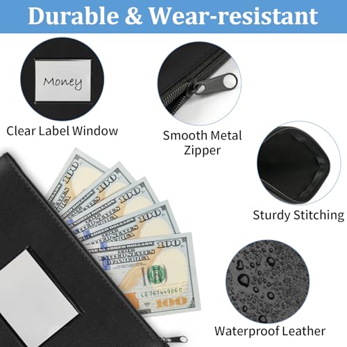 Hoiny 2 Pack Money Bags with Zipper, Bank Pouch with Label, 11 x 6.1 Inch PU Leather Cash Deposit Holder for Coins, Invoice, Bills, Cosmetics, Tools (Black) - Image 3