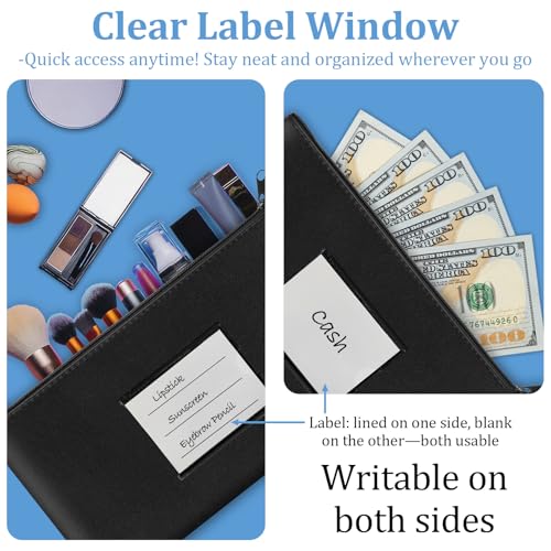 Hoiny 2 Pack Money Bags with Zipper, Bank Pouch with Label, 11 x 6.1 Inch PU Leather Cash Deposit Holder for Coins, Invoice, Bills, Cosmetics, Tools (Black) - Image 4