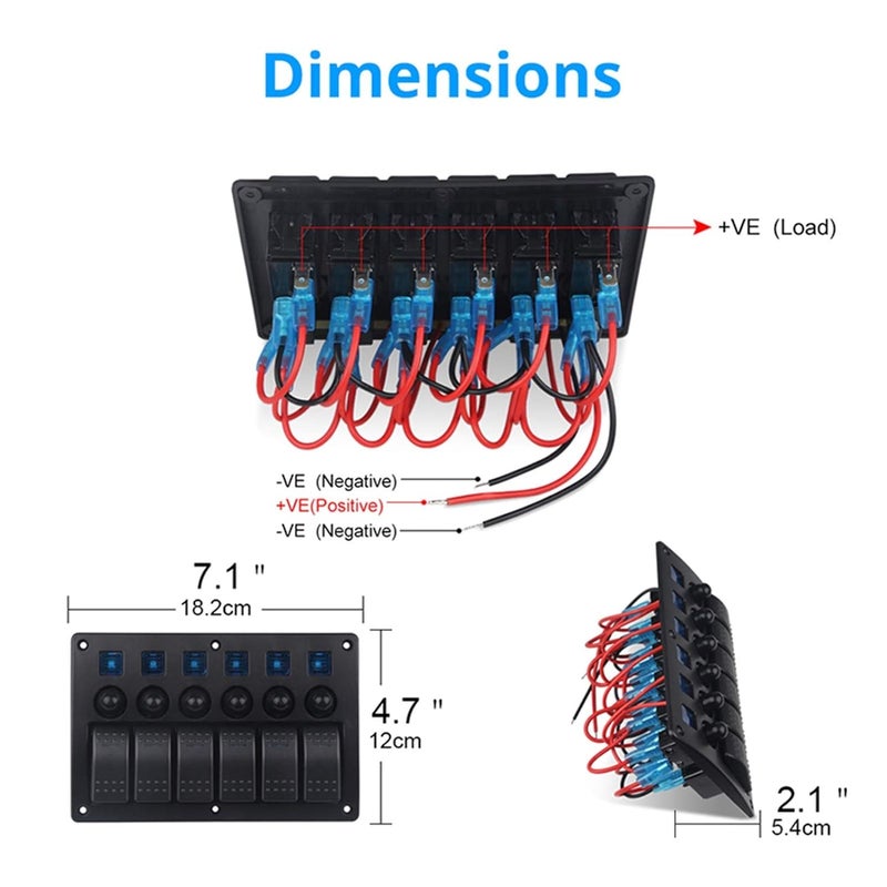 Wivplex 6 Gang Toggle Rocker Switch Panel - Image 2
