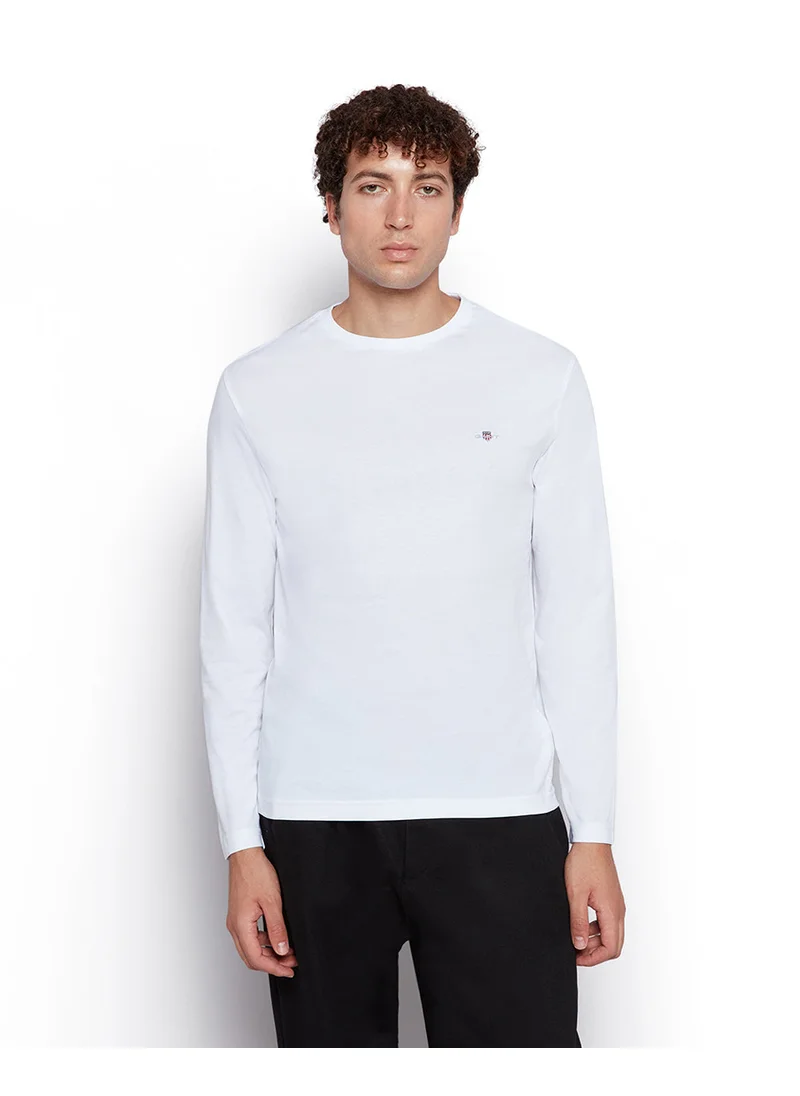 غانت Gant Men’S Long Sleeve Cotton T-Shirt With Shield Logo