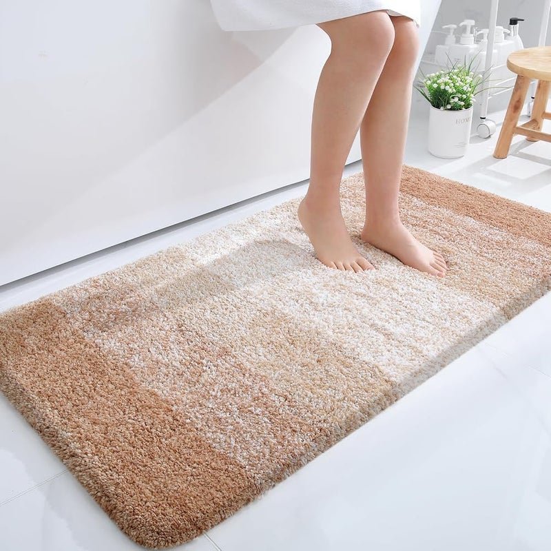 OLANLY Bathroom Rug Mat 47x24, Extra Soft and Absorbent Microfiber Bath Rugs, Non-Slip Plush Shaggy Bath Carpet Runner, Machine Wash Dry, Bath Mats for Bathroom Floor, Tub and Shower, Beige - Image 1