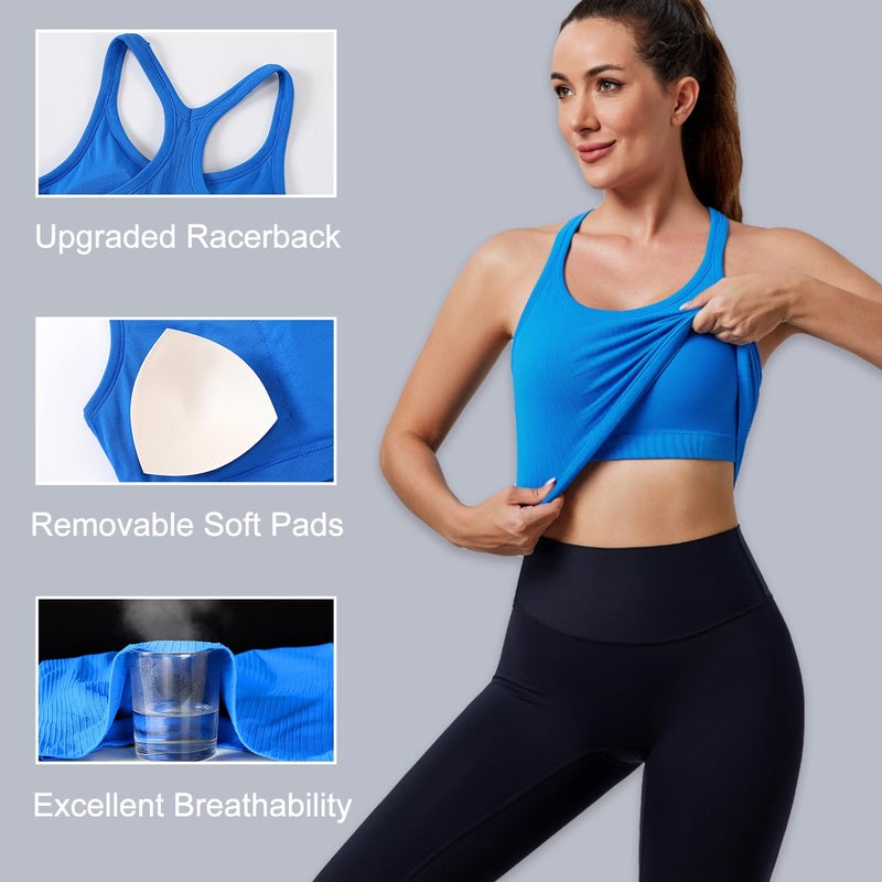 Evercute Women's 1/2/3 Pack Ribbed Workout Tank Tops with Built in Bra Racerback Seamless Crop Tank Tops Camisole Sport Tanks - Image 4
