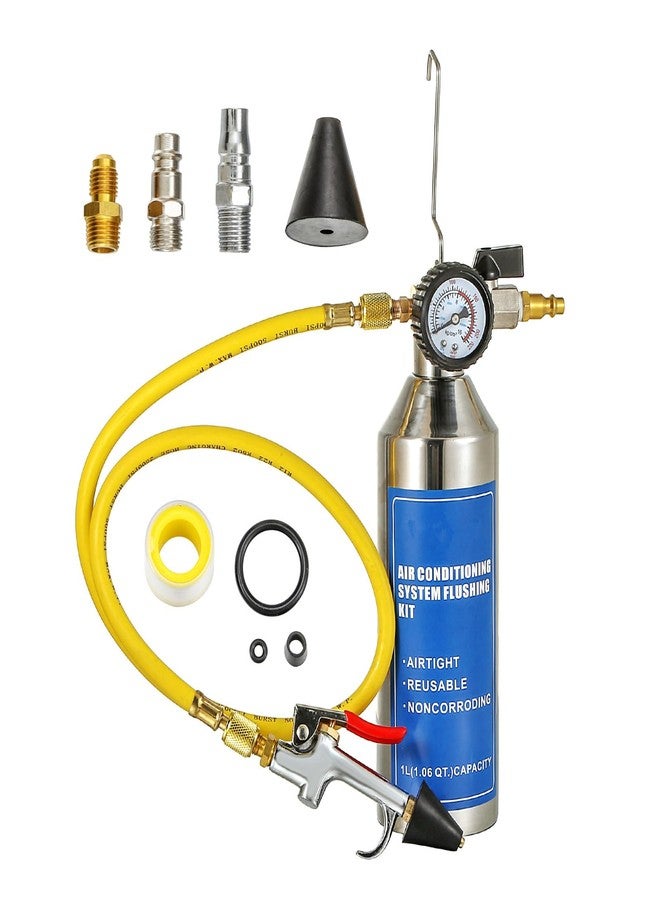 Gnhydxfe AC Flush Kit, Automotive air Conditioning Pipeline Cleaning Tool Home A/C Flush Tool,R134A R12 R22 R404 R410A AC System Flush Kit Can Tool with 220PSI Gauge, Air Fittings and Hose - Image 1