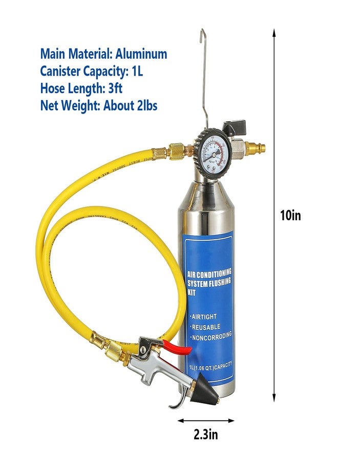 Gnhydxfe AC Flush Kit, Automotive air Conditioning Pipeline Cleaning Tool Home A/C Flush Tool,R134A R12 R22 R404 R410A AC System Flush Kit Can Tool with 220PSI Gauge, Air Fittings and Hose - Image 5