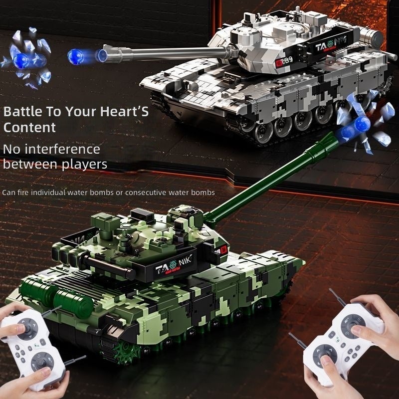 New Water Bullet Remote Control Tracked Tank Toy Car 99 Type for Kids Electric Launchable T90 Model Simulation Toy - 11-channel tracked tank with camouflage green, handle remote control - Image 2
