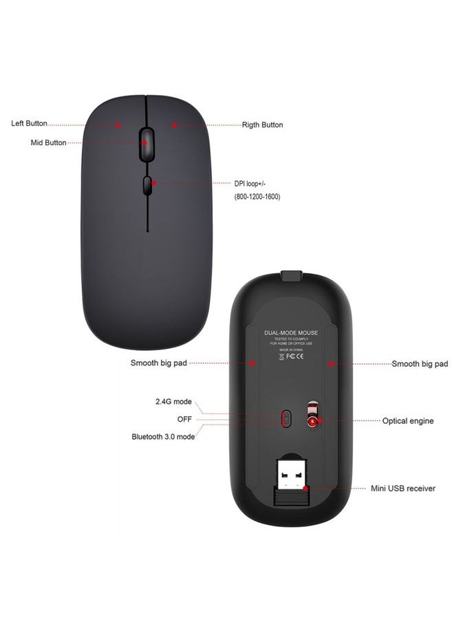 BURAQ HXSJ M90 2.4GHz Ultrathin Mute Rechargeable Dual Mode Wireless Bluetooth Notebook PC Mouse(Grey)  - Image 3