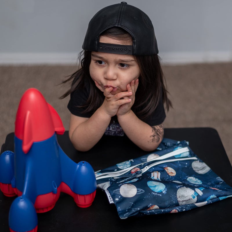 BapronBaby Outer Space Wet Dry Bag - Waterproof Two Zipper Pockets - Reusable for Mealtime, Diapers, Stroller, Snacks, Swimsuits - Machine Washable - 11" x 9" - Image 5