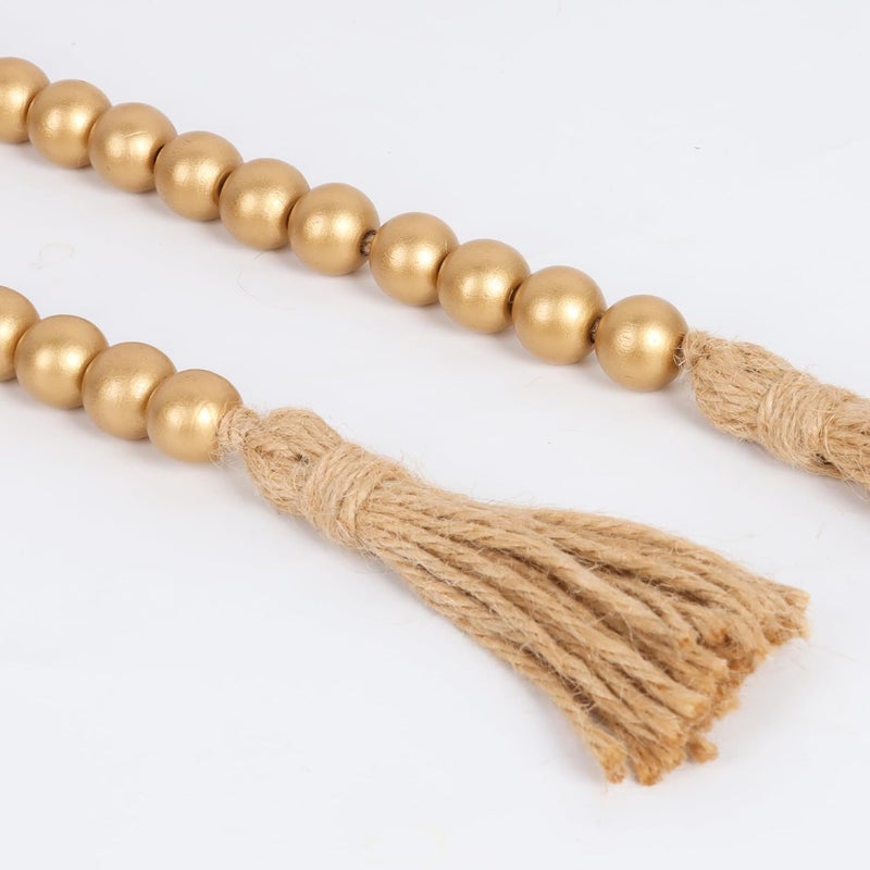 RAMIRABI 58in Wood Bead Garland with Tassels, Farmhouse Rustic Country Decor Prayer Boho Wall Hanging Decoration (Gold) - Image 5