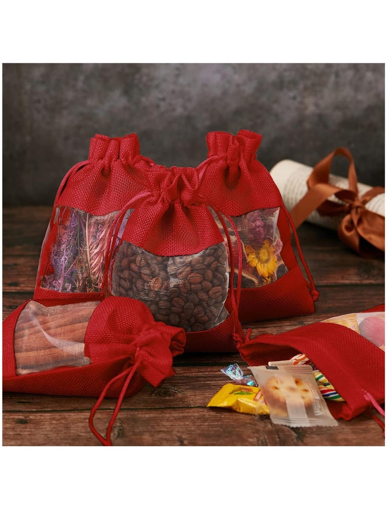 Y&D 20-Pieces 16x23 Cm Linen Burlap Sheer Bag Organza Bag Burlap Bags With Drawstring For Wedding Party Favors Cosmetic Samples Goodies Mesh Pouch (Wine Red)  - Image 5