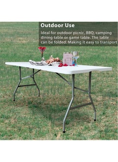 6 Foot Folding Table 6ft Portable Plastic Table with Handle, Fold-in-Half Heavy Duty Lightweight Utility Table, Indoor Outdoor 6' Folding Card Tables for Party, Picnic, Camping, Dining