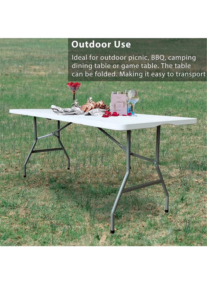 DubaiGallery - 6 Foot Folding Table 6ft Portable Plastic Table with Handle, Fold-in-Half Heavy Duty Lightweight Utility Table, Indoor Outdoor 6' Folding Card Tables for Party, Picnic, Camping, Dining - Image 1