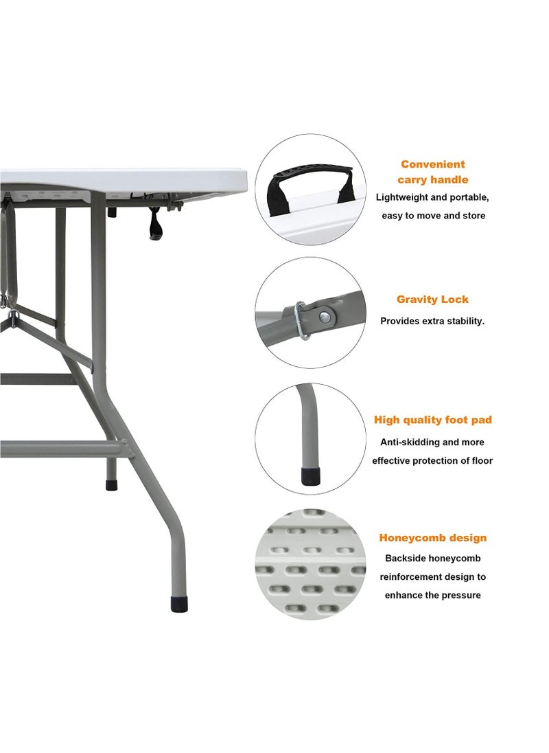 DubaiGallery - 6 Foot Folding Table 6ft Portable Plastic Table with Handle, Fold-in-Half Heavy Duty Lightweight Utility Table, Indoor Outdoor 6' Folding Card Tables for Party, Picnic, Camping, Dining - Image 1