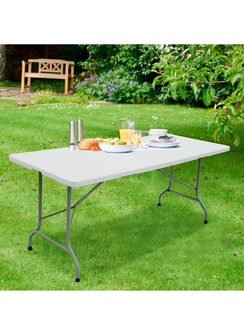 DubaiGallery - 6 Foot Folding Table 6ft Portable Plastic Table with Handle, Fold-in-Half Heavy Duty Lightweight Utility Table, Indoor Outdoor 6' Folding Card Tables for Party, Picnic, Camping, Dining - Image 1
