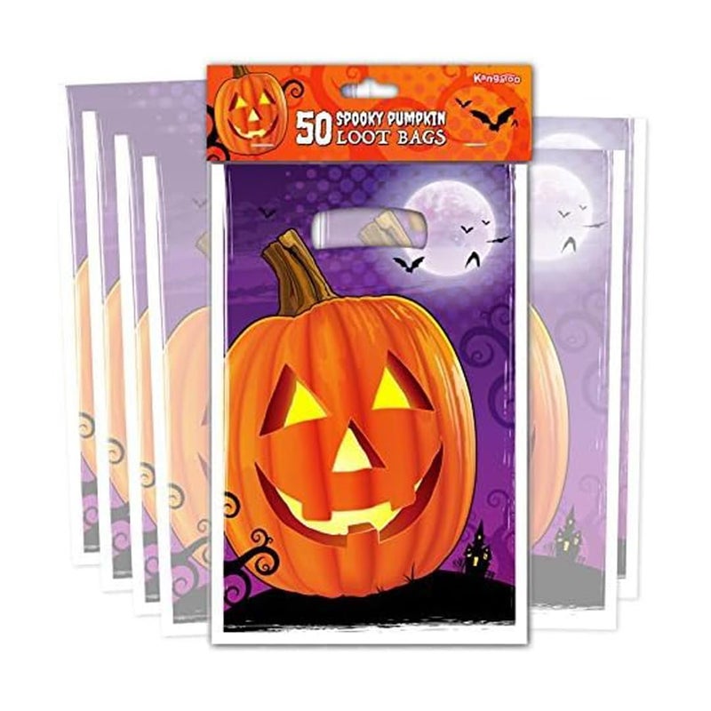 Kangaroo 50 Pcs Jack O Lantern Pumpkin Halloween Treat Bags with Handles Candy bag for Kids Party Favor Spooky Gifts Bag for Classrooms Carnivals Costume Parties Halloween Bags for Kids - Image 2
