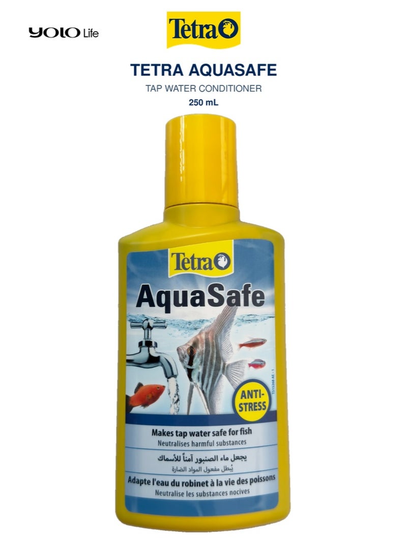 تترا Tetra AquaSafe منقي مياه أحواض الأسماك 250 مل، لمعالجة مياه الصنبور لأسماك المياه العذبة والمالحة - Image 1