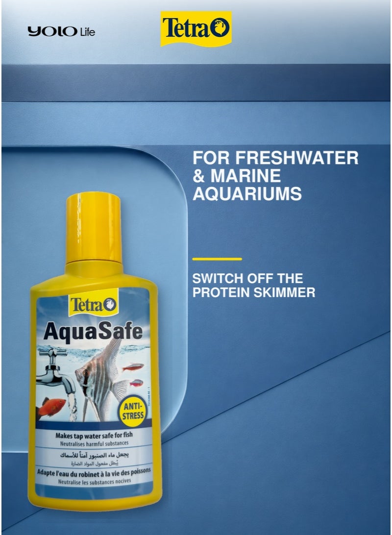 تترا Tetra AquaSafe منقي مياه أحواض الأسماك 250 مل، لمعالجة مياه الصنبور لأسماك المياه العذبة والمالحة - Image 3