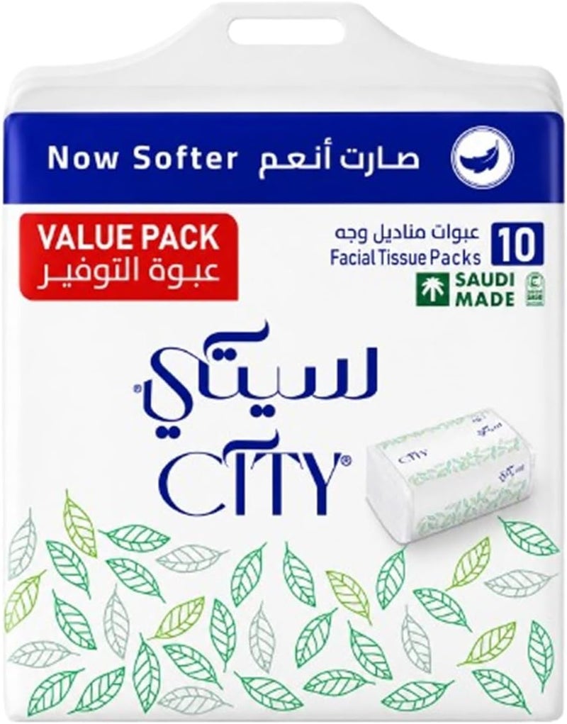 سيتي مناديل الوجه CITY طبقتين × 150 ورقة، 10 قطع - Image 1