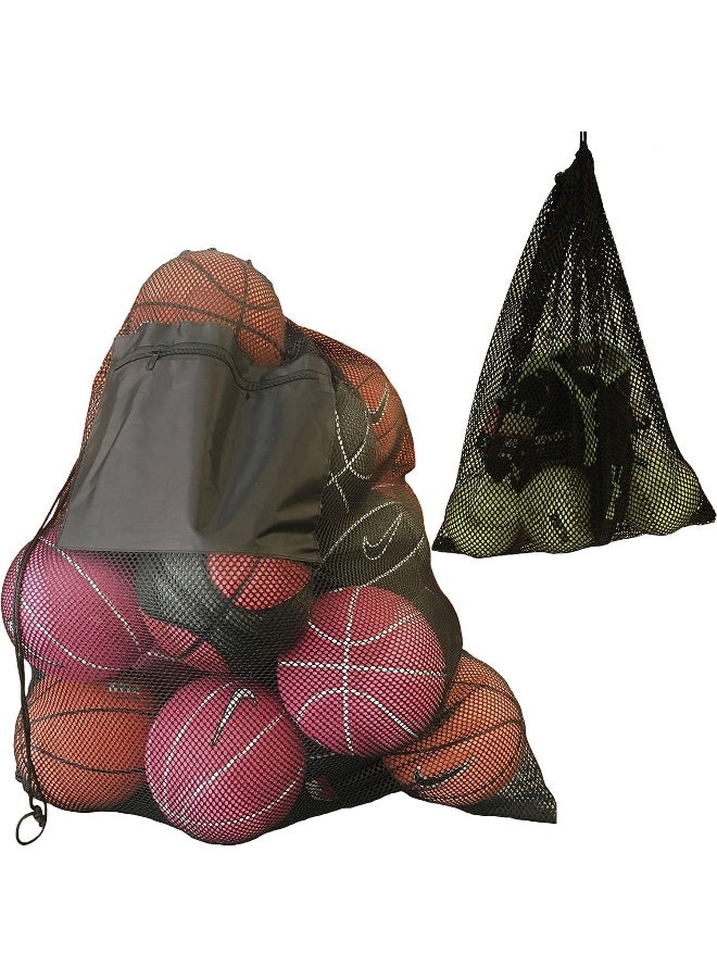 Youngever 2 Pack Mesh Ball Bag, Mesh Sports Equipment Bags, Heavy Duty and Extra Thick Drawstring 29 Inch x 38 Inch Sport Mesh Ball Bag with Shoulder Strap and Front Pocket, Mesh Equipment Bag 14 x 18 Inch  - Image 5
