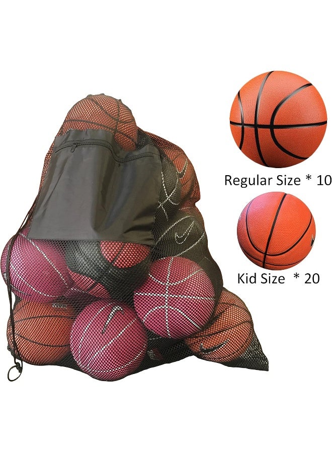 Youngever 2 Pack Mesh Ball Bag, Mesh Sports Equipment Bags, Heavy Duty and Extra Thick Drawstring 29 Inch x 38 Inch Sport Mesh Ball Bag with Shoulder Strap and Front Pocket, Mesh Equipment Bag 14 x 18 Inch  - Image 2