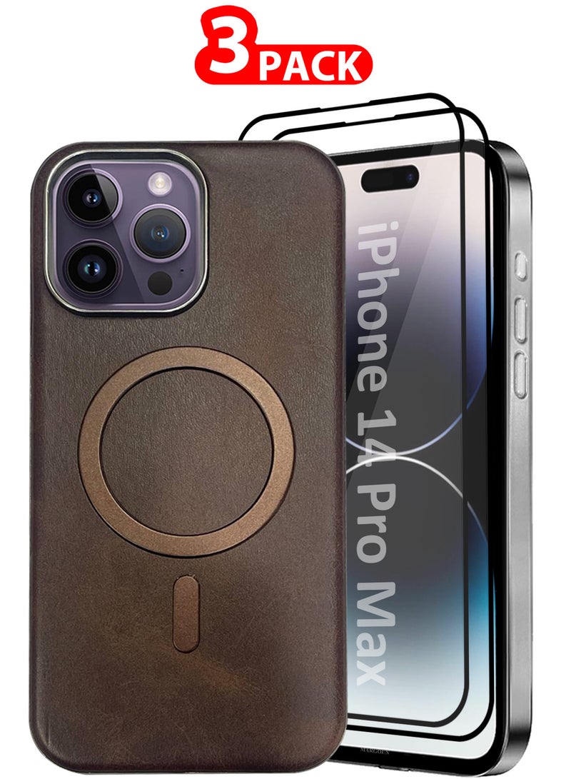 CATANES iPhone 14 Pro Max Leather Case 3 Pack, 1 Case 2 Screen Protectors, Compatible with Magsafe, Vintage Aesthetic, Comfort Grip, Camera Bump Frame  - Image 1