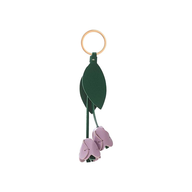 Yzikema Leather Leaf Flower Keychain, Pu Leather Cute Bohemian Accessory Keychain, Portable Key Ring Charm For Women's Wallet Pendant (purple) - Image 1