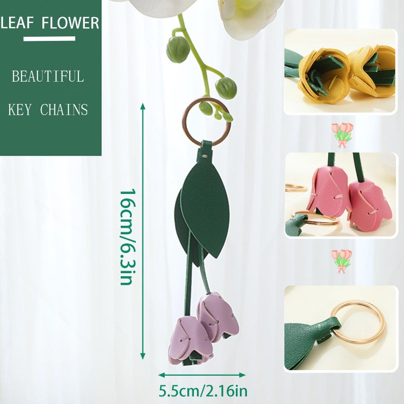 Yzikema Leather Leaf Flower Keychain, Pu Leather Cute Bohemian Accessory Keychain, Portable Key Ring Charm For Women's Wallet Pendant (purple) - Image 4