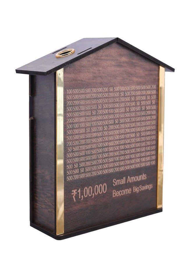 KESHAVAM Wooden Savings Bank Money Box – House-Shaped Piggy Bank with Multiple Slots – ₹1,00,000 Goal Tracker – Smart Coin & Cash Saving Box for Kids & Adults – Secure & Stylish Money Saving Organizer - Image 4
