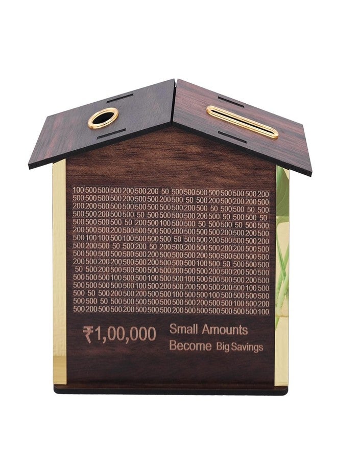 KESHAVAM Wooden Savings Bank Money Box – House-Shaped Piggy Bank with Multiple Slots – ₹1,00,000 Goal Tracker – Smart Coin & Cash Saving Box for Kids & Adults – Secure & Stylish Money Saving Organizer - Image 1