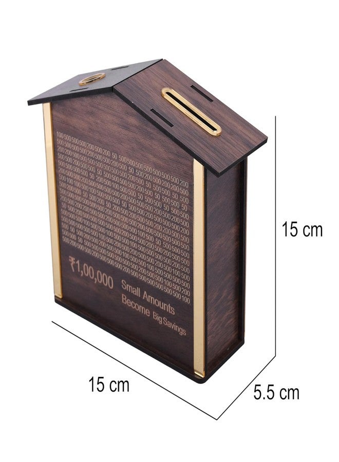 KESHAVAM Wooden Savings Bank Money Box – House-Shaped Piggy Bank with Multiple Slots – ₹1,00,000 Goal Tracker – Smart Coin & Cash Saving Box for Kids & Adults – Secure & Stylish Money Saving Organizer - Image 2
