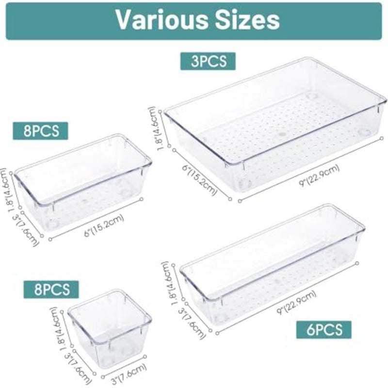 25 PCS Plastic Drawer Organizer Set, 4 Sizes Desk Drawer Divider Organizers and Storage Bins for Makeup, Jewelry, Gadgets for Kitchen, Bedroom, Bathroom, Office - Image 2