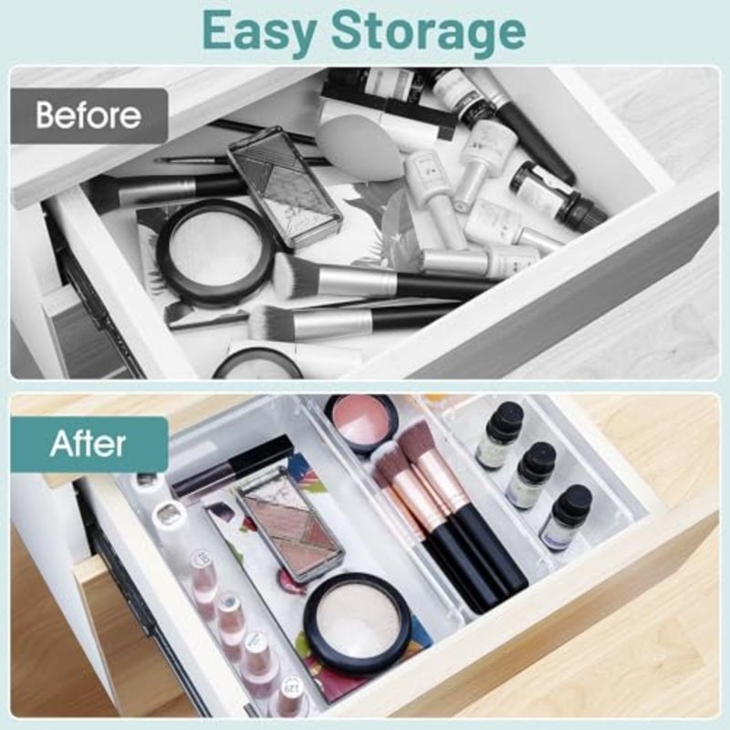25 PCS Plastic Drawer Organizer Set, 4 Sizes Desk Drawer Divider Organizers and Storage Bins for Makeup, Jewelry, Gadgets for Kitchen, Bedroom, Bathroom, Office - Image 4