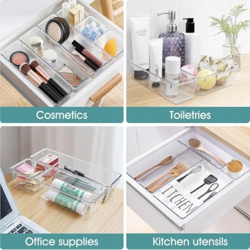 25 PCS Plastic Drawer Organizer Set, 4 Sizes Desk Drawer Divider Organizers and Storage Bins for Makeup, Jewelry, Gadgets for Kitchen, Bedroom, Bathroom, Office - Image 5