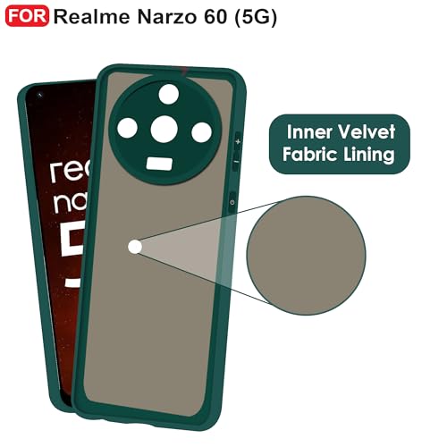 CEDO Back Cover for Realme Narzo 60 (5G) | Camera Bump Protection & Inner Velvet Fabric Lining | Ultra Slim Matte Soft Rubberised Case Cover (Green) - Image 4