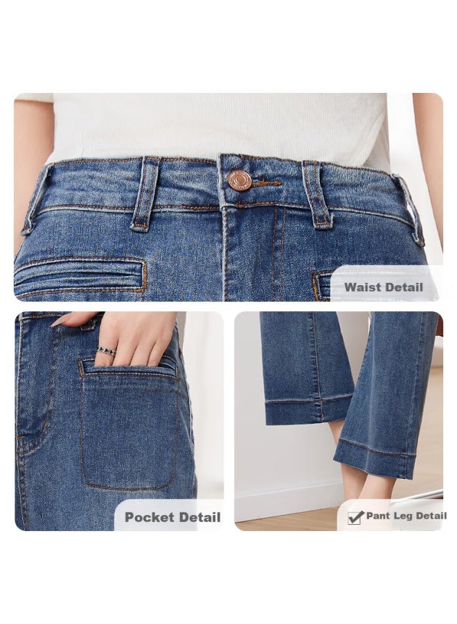 Sheenjoys Women's High Waist Jeans With Pocket Design Straight Leg Pants Fashion All-match Cropped Trousers T141n1107