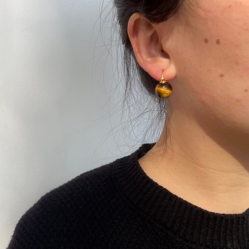 OwMell Elegant 925 Sterling Silver Pearl Drop Earrings Dangle Stud Gold Plated Earrings for Women Large Size 12mm - Tiger's Eye - Image 4