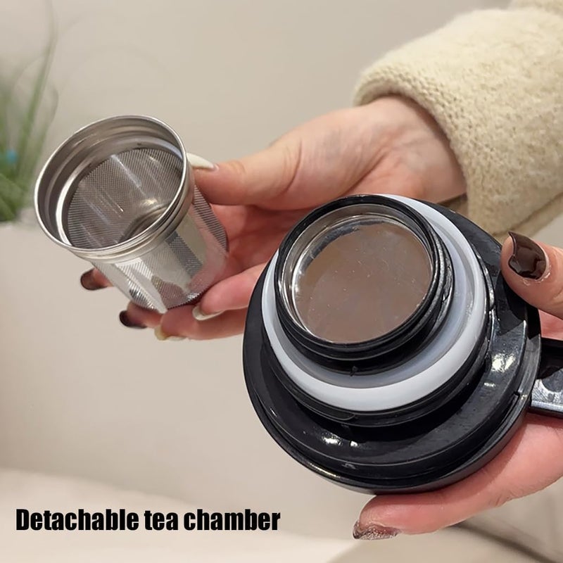 MofivKce 1000ml Smart Temperature Control Vintage Floral Tea Thermos Stainless Steel Insulated Mug with Built-In Filter Double Wall Vacuum Travel Tumbler for Hot Cold Drinks (Red flower) - Image 3